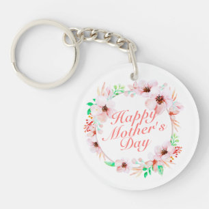 Elegant Happy Mother's Day Floral Wreath Keychain