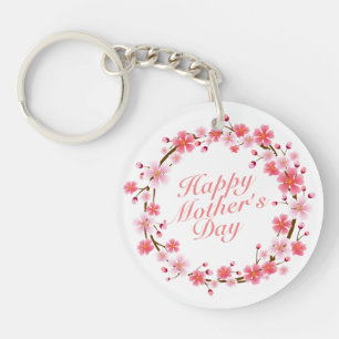 Elegant Happy Mother's Day Floral Wreath Keychain