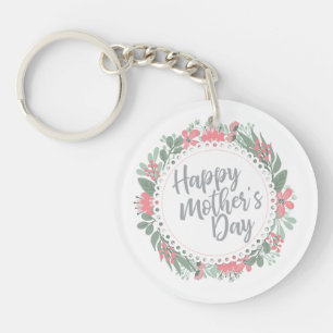 Elegant Happy Mother's Day Floral Wreath Keychain