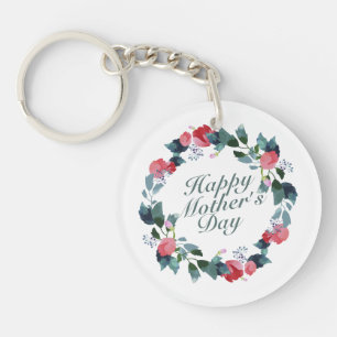 Elegant Happy Mother's Day Floral Wreath Keychain