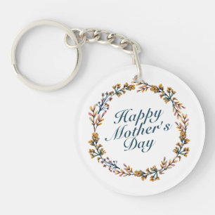 Elegant Happy Mother's Day Floral Wreath Keychain