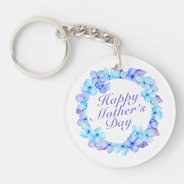 Elegant Happy Mother's Day Floral Wreath Keychain (Front)