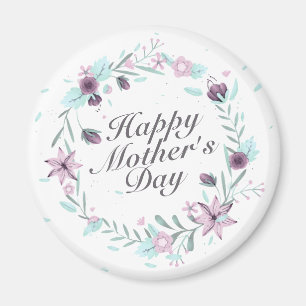Elegant Happy Mother's Day Floral Wreath Magnet