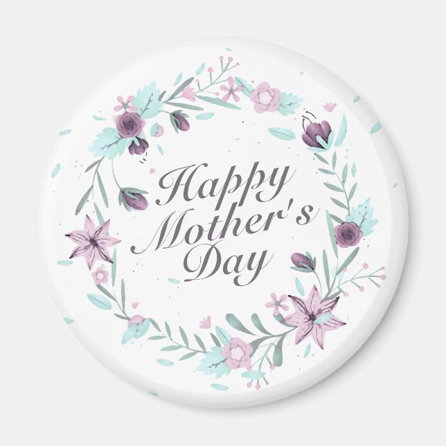 Elegant Happy Mother's Day Floral Wreath Magnet (Front)