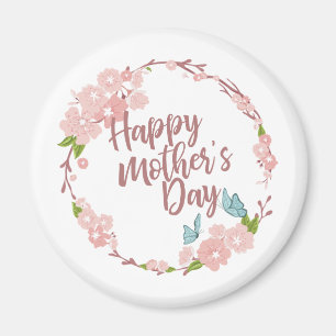 Elegant Happy Mother's Day Floral Wreath Magnet