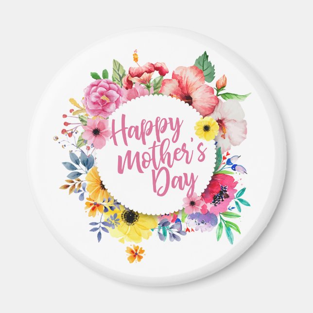 Elegant Happy Mother's Day Floral Wreath | Magnet (Front)