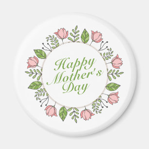 Elegant Happy Mother's Day Floral Wreath Magnet