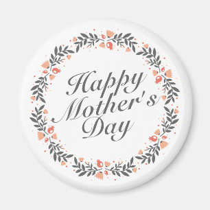 Elegant Happy Mother's Day Floral Wreath Magnet
