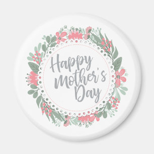 Elegant Happy Mother's Day Floral Wreath Magnet