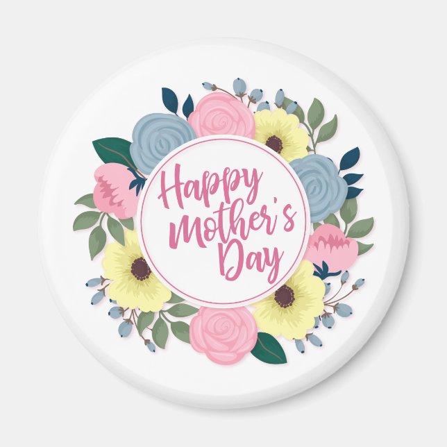 Elegant Happy Mother's Day Floral Wreath | Magnet (Front)