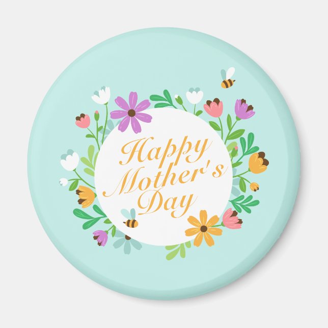 Elegant Happy Mother's Day Floral Wreath | Magnet (Front)