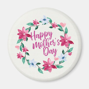 Elegant Happy Mother's Day Floral Wreath Magnet