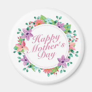 Elegant Happy Mother's Day Floral Wreath Magnet
