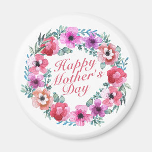 Elegant Happy Mother's Day Floral Wreath Magnet