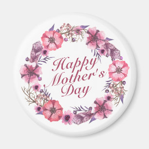 Elegant Happy Mother's Day Floral Wreath Magnet
