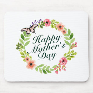 Elegant Happy Mother's Day Floral Wreath Mousepad