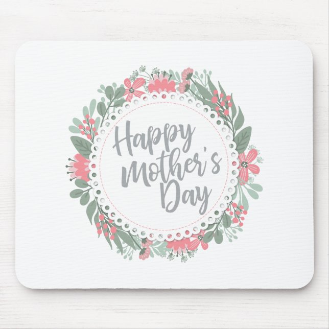 Elegant Happy Mother's Day Floral Wreath Mousepad (Front)