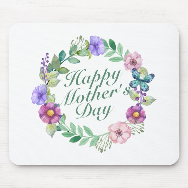 Elegant Happy Mother's Day Floral Wreath Mousepad (Front)