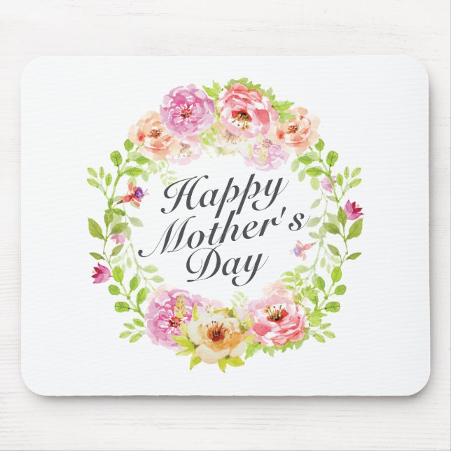 Elegant Happy Mother's Day Floral Wreath Mousepad (Front)
