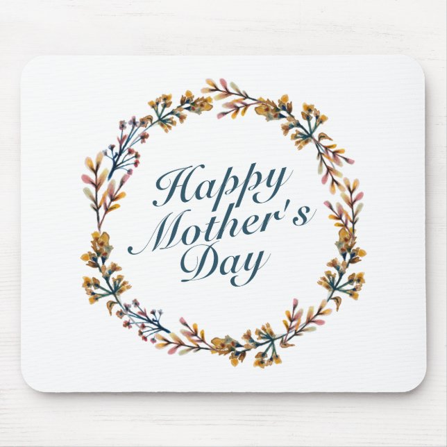 Elegant Happy Mother's Day Floral Wreath Mousepad (Front)
