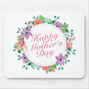 Elegant Happy Mother's Day Floral Wreath Mousepad