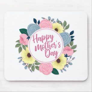 Elegant Happy Mother's Day Floral Wreath Mousepad