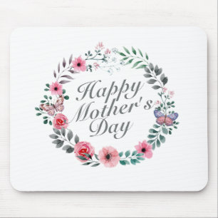 Elegant Happy Mother's Day Floral Wreath Mousepad