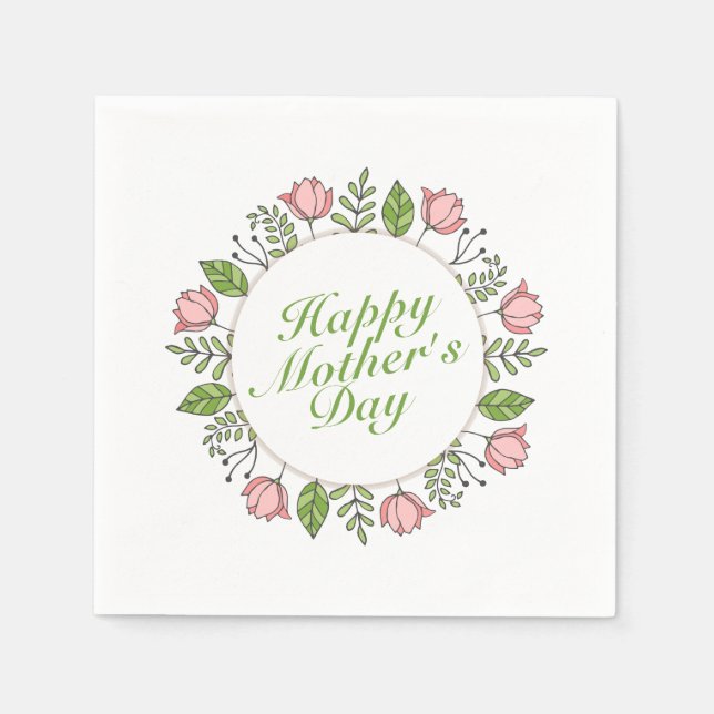 Elegant Happy Mother's Day Floral Wreath | Napkin (Front)