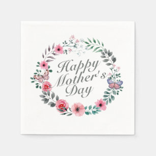Elegant Happy Mother's Day Floral Wreath Napkin