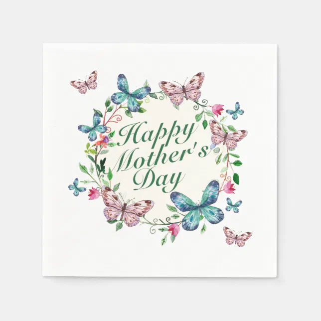 Elegant Happy Mothers Day Floral Wreath Napkin Zazzle