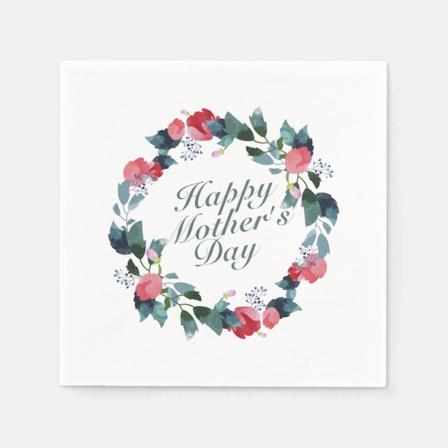 Elegant Happy Mother's Day Floral Wreath | Napkin (Front)