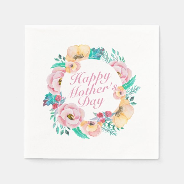 Elegant Happy Mother's Day Floral Wreath | Napkin (Front)