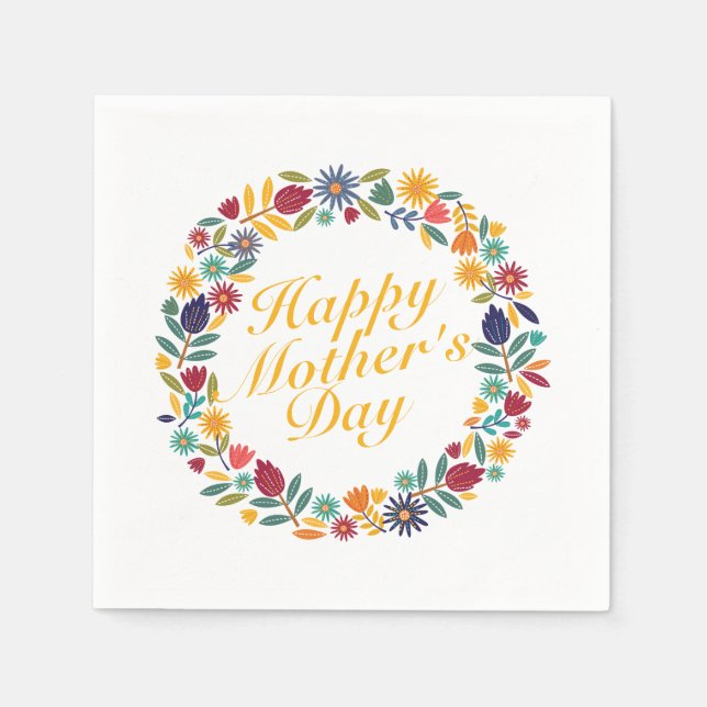 Elegant Happy Mother's Day Floral Wreath | Napkin (Front)