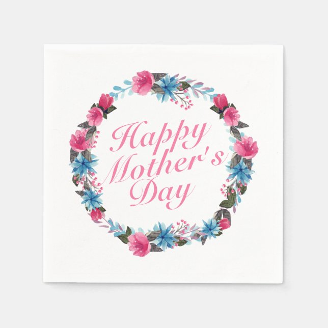 Elegant Happy Mother's Day Floral Wreath Napkin (Front)