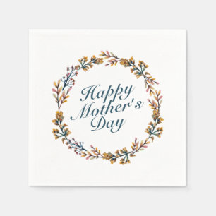 Elegant Happy Mother's Day Floral Wreath Napkin