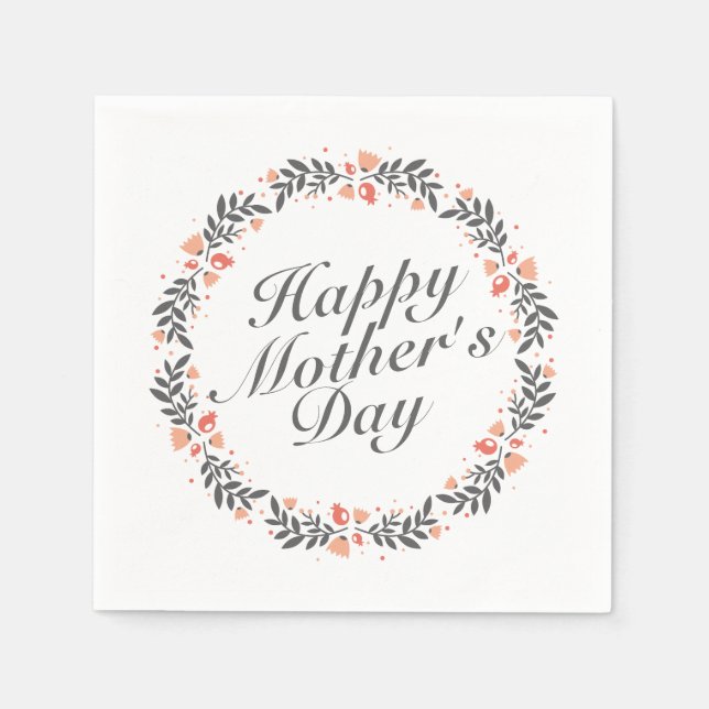 Elegant Happy Mother's Day Floral Wreath | Napkin (Front)