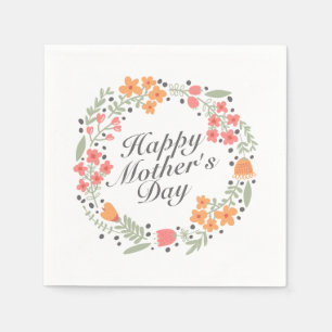 Elegant Happy Mother's Day Floral Wreath Napkin