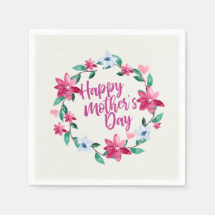 Elegant Happy Mother's Day Floral Wreath Napkin