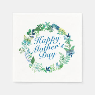 Elegant Happy Mother's Day Floral Wreath Napkin