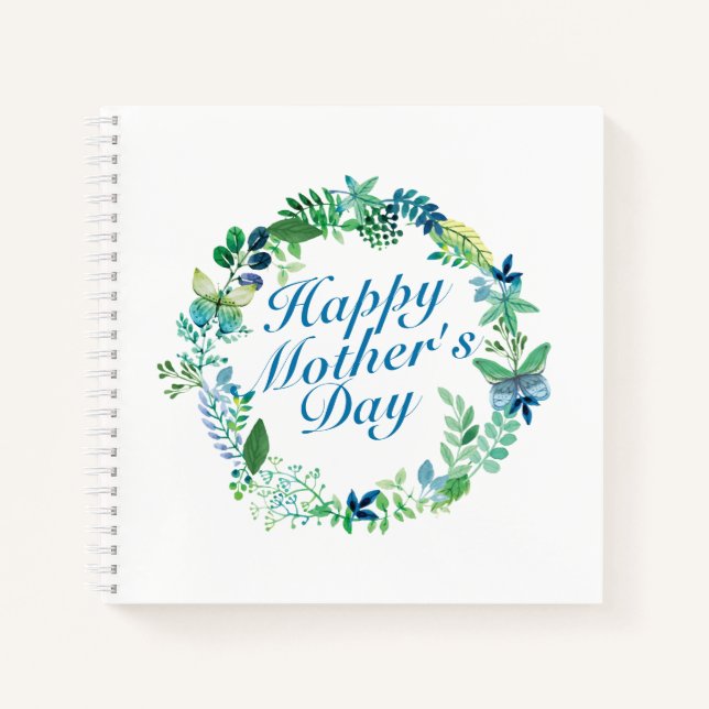 Elegant Happy Mother's Day Floral Wreath Notebook (Front)