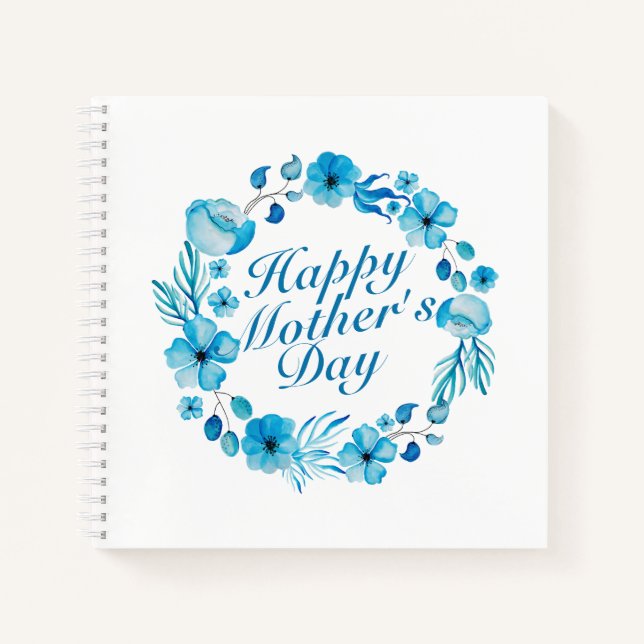 Elegant Happy Mother's Day Floral Wreath Notebook (Front)
