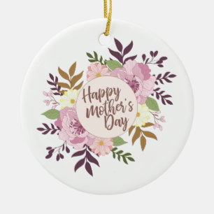 Elegant Happy Mother's Day Floral Wreath Ornament