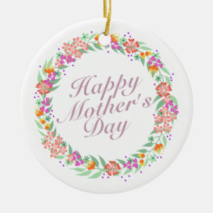 Elegant Happy Mother's Day Floral Wreath Ornament