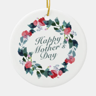 Elegant Happy Mother's Day Floral Wreath Ornament