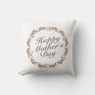 Elegant Happy Mother's Day Floral Wreath Pillow