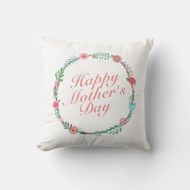 Elegant Happy Mother's Day Floral Wreath | Pillow (Front)