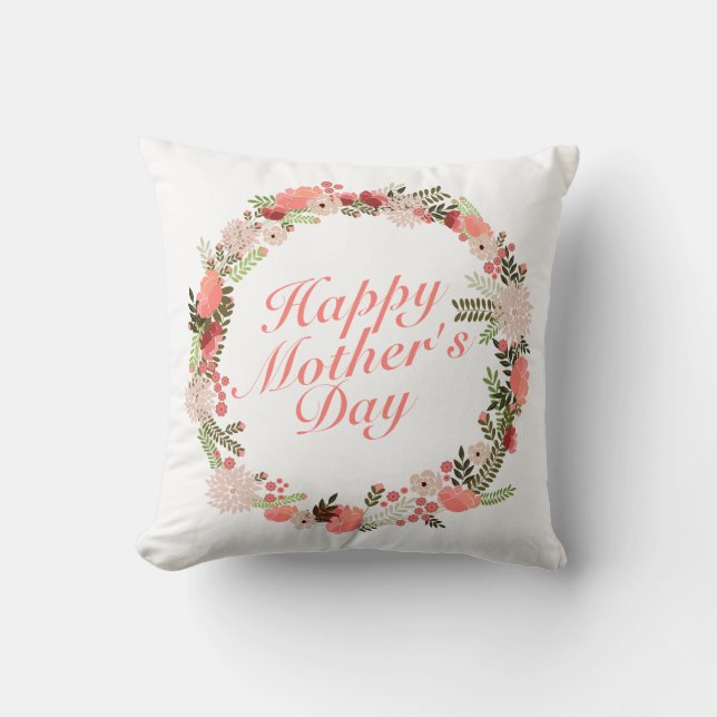 Elegant Happy Mother's Day Floral Wreath | Pillow (Front)