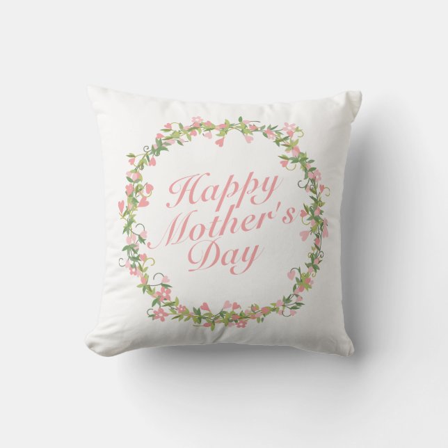 Elegant Happy Mother's Day Floral Wreath | Pillow (Front)