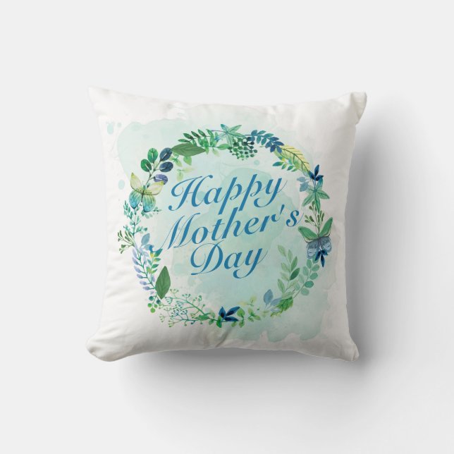 Elegant Happy Mother's Day Floral Wreath | Pillow (Front)