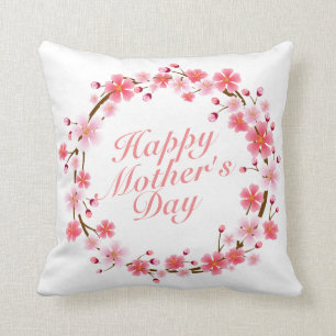 Elegant Happy Mother's Day Floral Wreath   Pillow